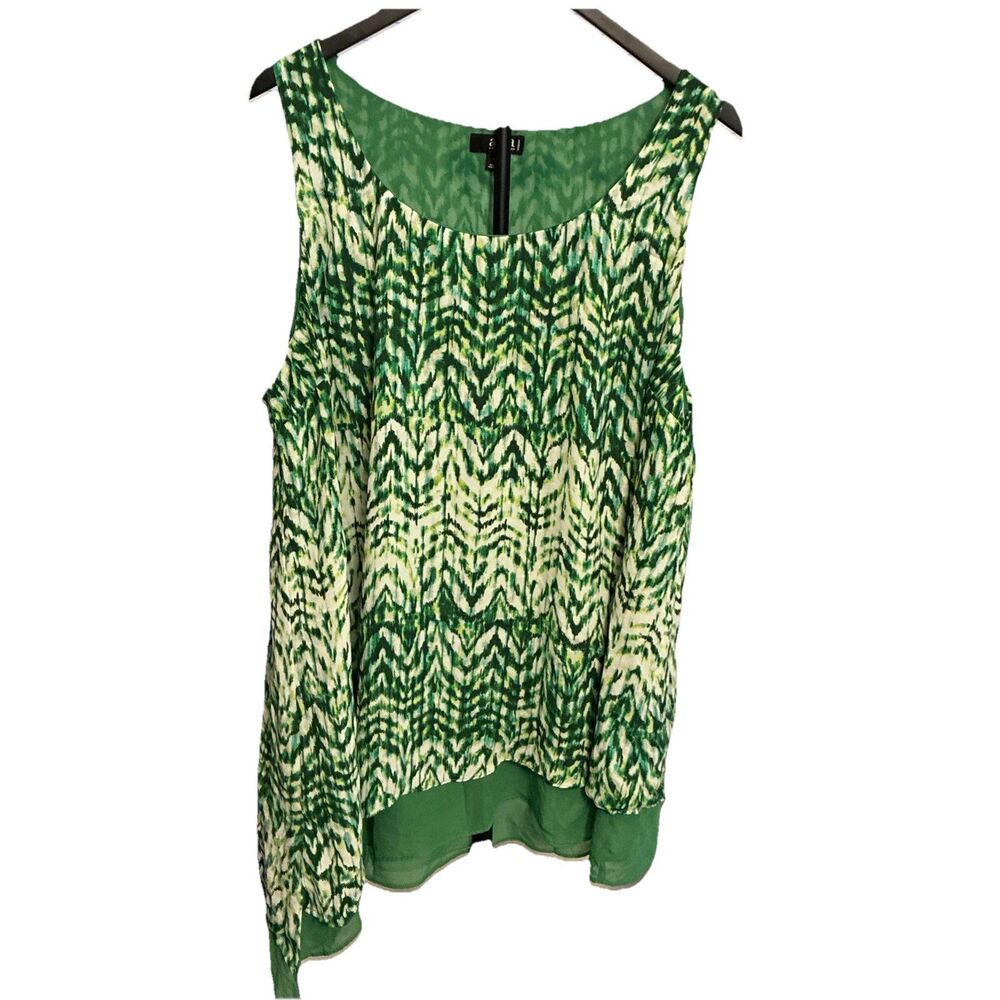 Women’s Plus Size Watercolor Chevron Stripe Sleeveless Green Floral Blouse Sz 1X